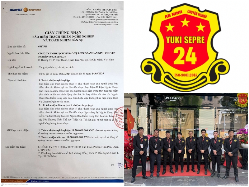 An Ninh chuyên nghiệp Yuki Sepre 24 tham gia Bảo hiểm Nghề Nghiệp và Dân sự công cộng